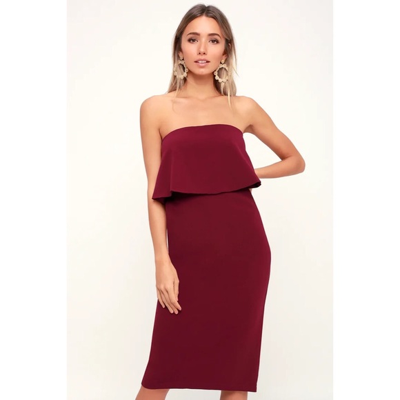Lulu’s Red Strapless Midi Dress - Picture 1 of 9